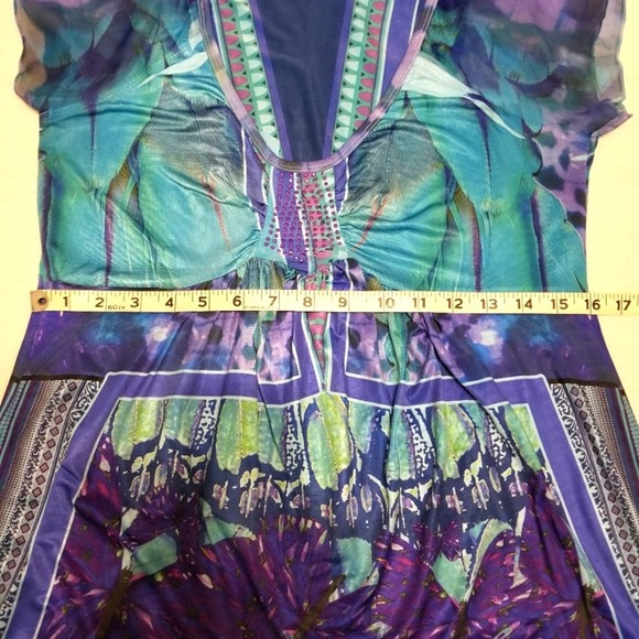 Live and let live Womens Top PM Petite Medium Blue Purple Butterfly Cap Sleeve - Picture 5 of 12